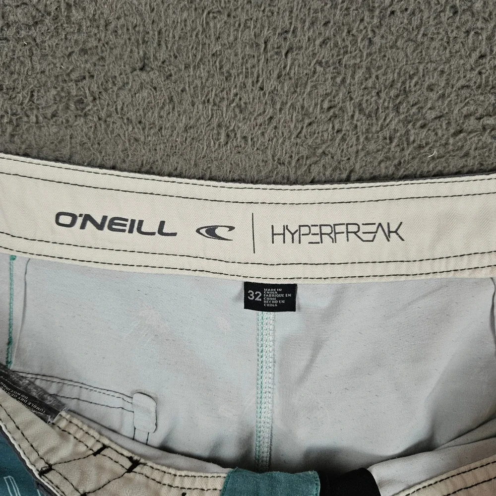 ONeill Hyperfreak Mens Board Shorts 32 Teal Aloha Tropical Print Stretch Swim - Picture 6 of 12